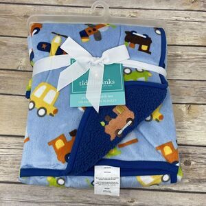 Tiddliwinks Blue Plush Car Train Transportation Baby Blanket Sherpa New With Tag
